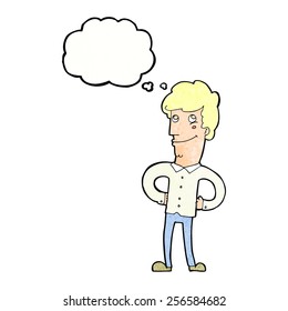 cartoon happy man with thought bubble