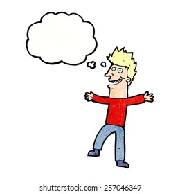 cartoon happy man with thought bubble