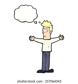 cartoon happy man with thought bubble