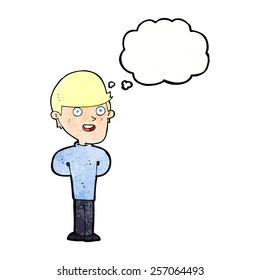 cartoon happy man with thought bubble