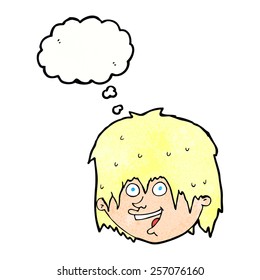 cartoon happy man with thought bubble