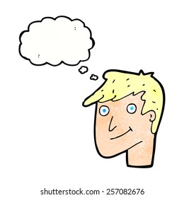 cartoon happy man with thought bubble