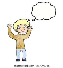 cartoon happy man with thought bubble