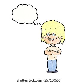 cartoon happy man with thought bubble