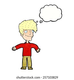 hombre feliz de dibujos animados con burbuja de pensamientos