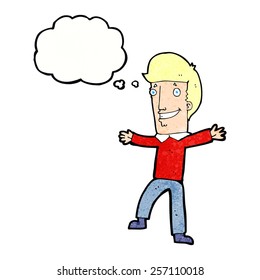 cartoon happy man with thought bubble