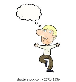 cartoon happy man with thought bubble