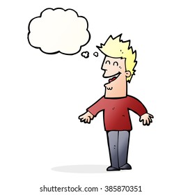 cartoon happy man with thought bubble