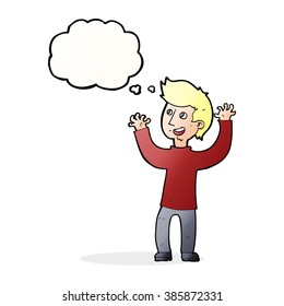 cartoon happy man with thought bubble