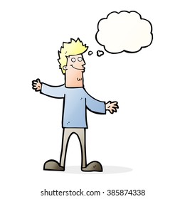 cartoon happy man with thought bubble