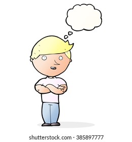 cartoon happy man with thought bubble