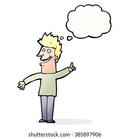 cartoon happy man with thought bubble