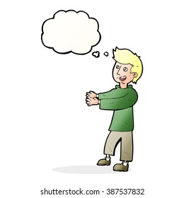 Cartoon-glücklicher Mann mit Gedankenblase