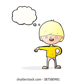 cartoon happy man with thought bubble