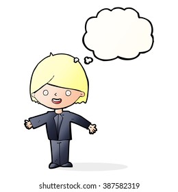 hombre feliz de dibujos animados con burbuja de pensamientos