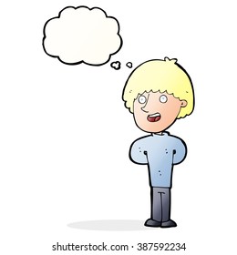 cartoon happy man with thought bubble