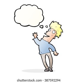 cartoon happy man with thought bubble