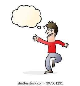 cartoon happy man with thought bubble
