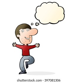 cartoon happy man with thought bubble