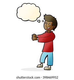 hombre feliz de dibujos animados con burbuja de pensamientos
