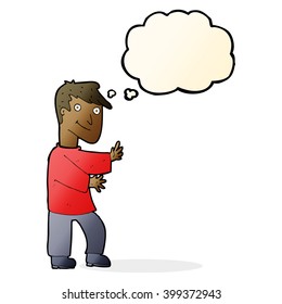 hombre feliz de dibujos animados con burbuja de pensamientos
