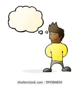 cartoon happy man with thought bubble