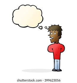 cartoon happy man with thought bubble