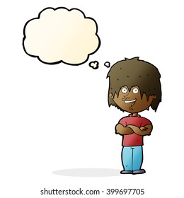 cartoon happy man with thought bubble
