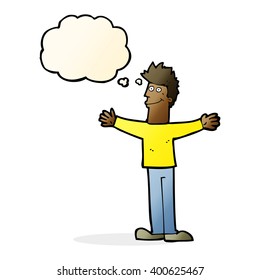 cartoon happy man with thought bubble