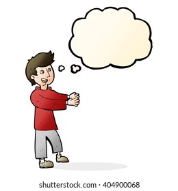 Cartoon-glücklicher Mann mit Gedankenblase