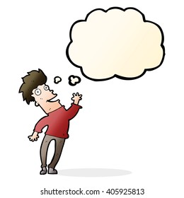 cartoon happy man with thought bubble