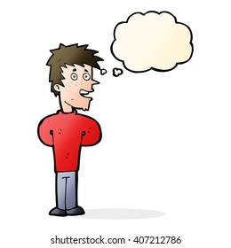 cartoon happy man with thought bubble