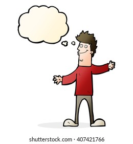 cartoon happy man with thought bubble
