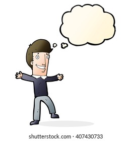 cartoon happy man with thought bubble