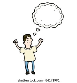 hombre feliz de dibujos animados con burbuja de pensamientos