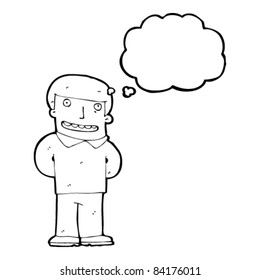 hombre feliz de dibujos animados con burbuja de pensamientos