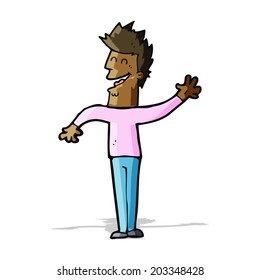 hombre feliz de dibujos animados ondeando