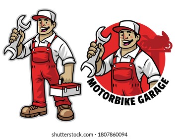 cartoon of happy mechanic mascot