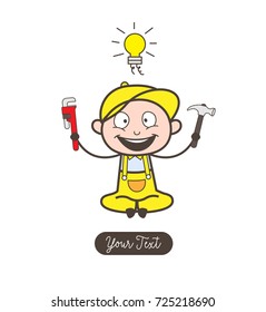 Cartoon Happy Mechanic with Tool Vector