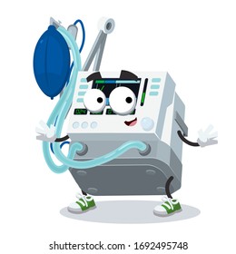 cartoon happy medical ventilator for artificial ventilation mascot smiling on white background