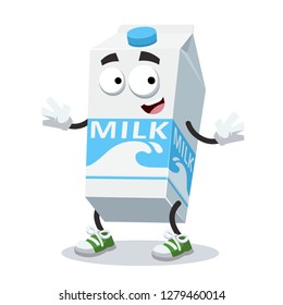 cartoon happy milk in a carton package mascot smiling on white background