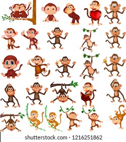 Cartoon happy monkey collection with different actions