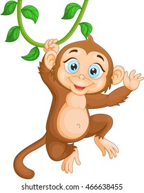 Cartoon happy monkey hanging
