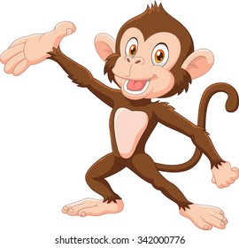 Cartoon Happy monkey presenting isolated on white background