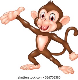 Cartoon Happy monkey presenting isolated on white background