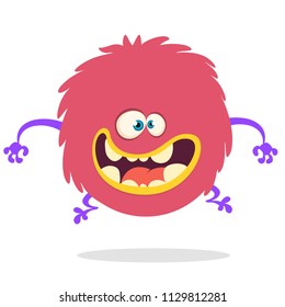 Cartoon Happy Monster With Big Mouth Laughing . Vector illustration of red monster character. Halloween design