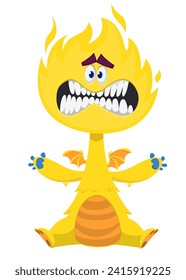 Cartoon happy monster with funny face expression sitting.  Vector illustration.