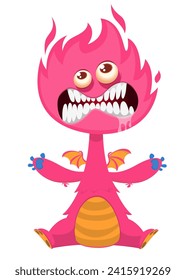 Cartoon happy monster with funny face expression sitting.  Vector illustration isolated on white. Great for Halloween party or package design.