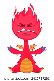 Cartoon happy monster with funny face expression sitting.  Vector illustration isolated on white. Great for Halloween party or package design.