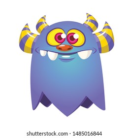 Cartoon happy monster. Halloween illustration of excited monster. Vector
